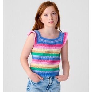 GAP KIDS CROCHET TANK TOP SIZE XS 4-5 RAINBOW STRIPE RUFFLE STRIPE BOHO COTTON
